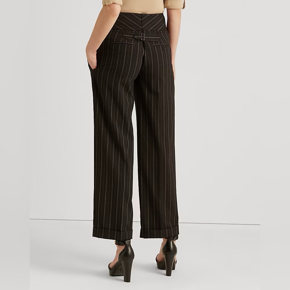 Lauren Ralph Lauren Pinstripe Wool Crepe Wide Leg Pant Sz 4P - Picture 2 of 11